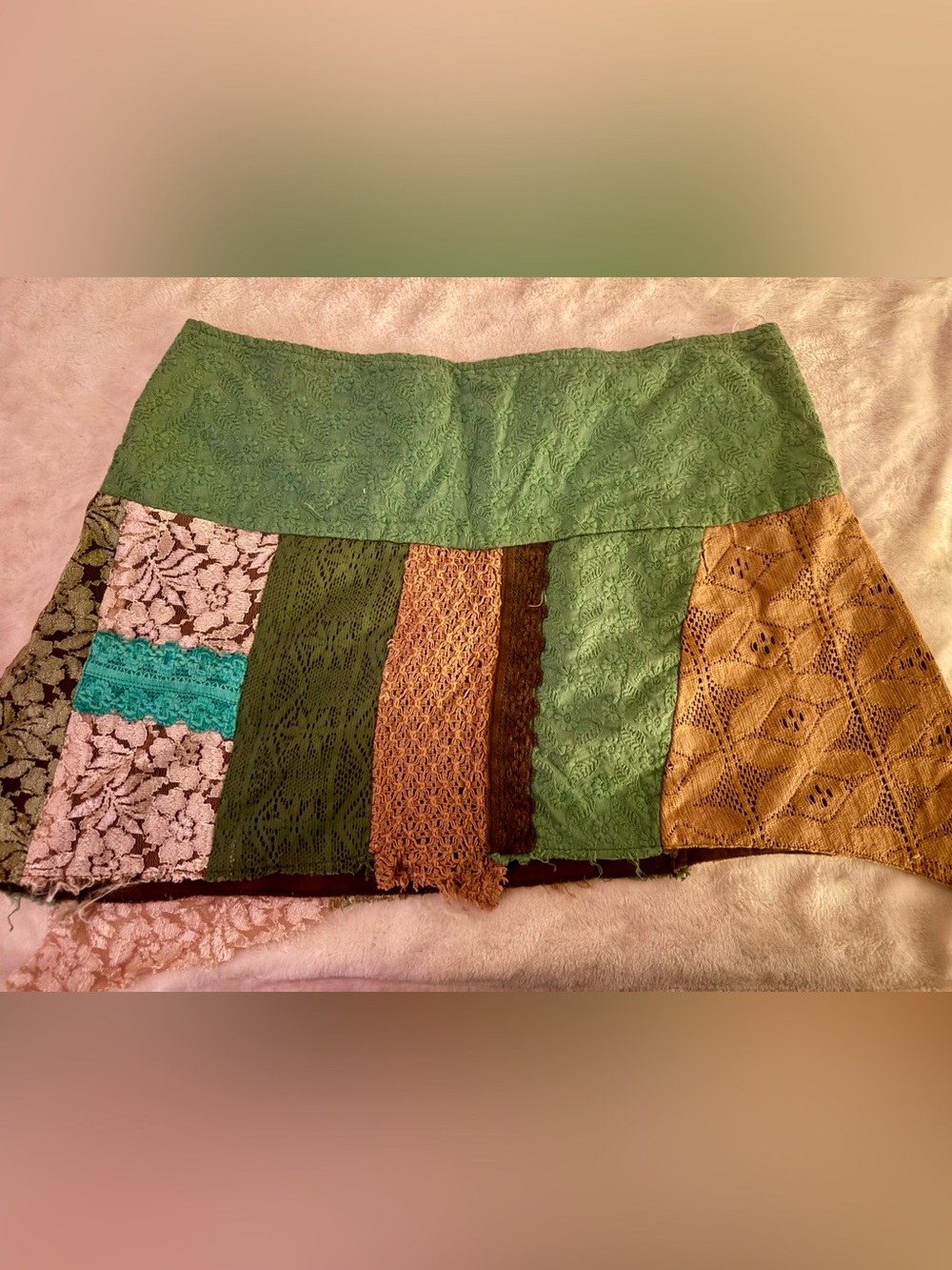 Blue Sky Patchwork Lace Mini Skirt